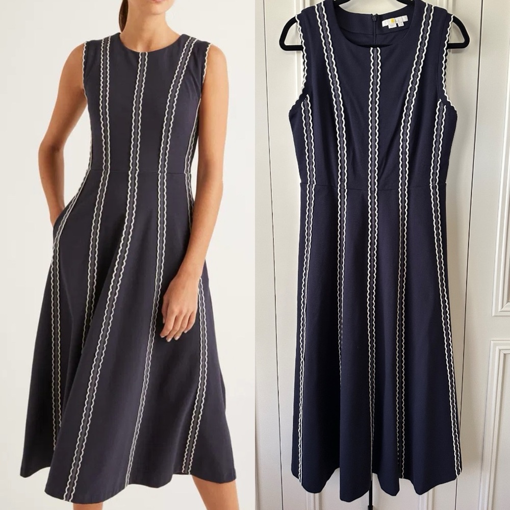 Boden Blue A-Line Crew Neck Midi Dress